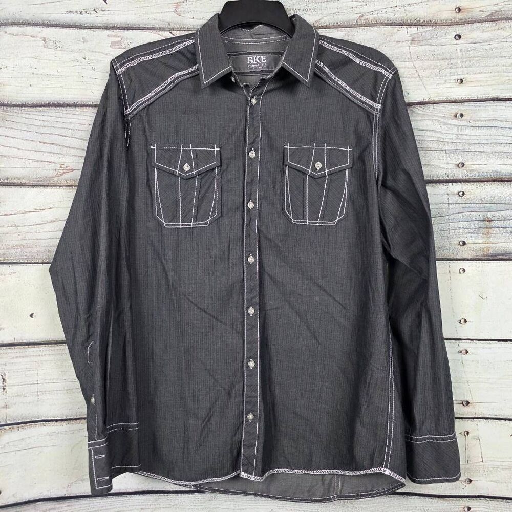 BKE Black Button Down Shirt Contrast Stitch Men’s L